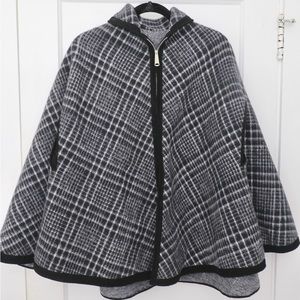 Vintage reversible cape coat, blue plaid /solid